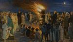 P. S. Krøyers billede ’Sankt Hansblus på Skagen strand’ fra 1906. På billedet står mange af malerens familie og venner, inklusive Holger Drachmann. To år senere blev Holger Drachmanns urne sat ned i Skagen. Hans midsommersang synges stadig.  Foto: P.S. Krøyer/Public Domain