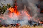 Granat-beskydning fra Hizbollah i Libanon sætter marker i brand i det nordlige Israel. Foto: Jalaa Marey/Ritzau Scanpix