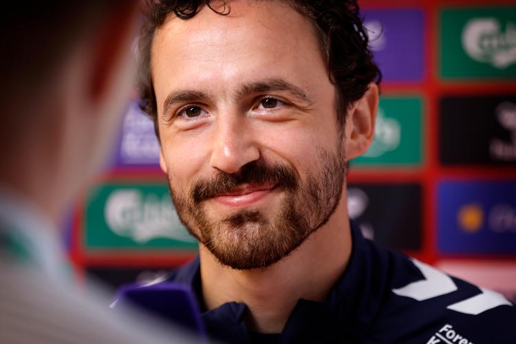 Et maveonde holdt Thomas Delaney på hotellet, da holdet kørte til kampen i Frankfurt mod England.. Men nu er han frisk og klar. Foto: Jens Dresling