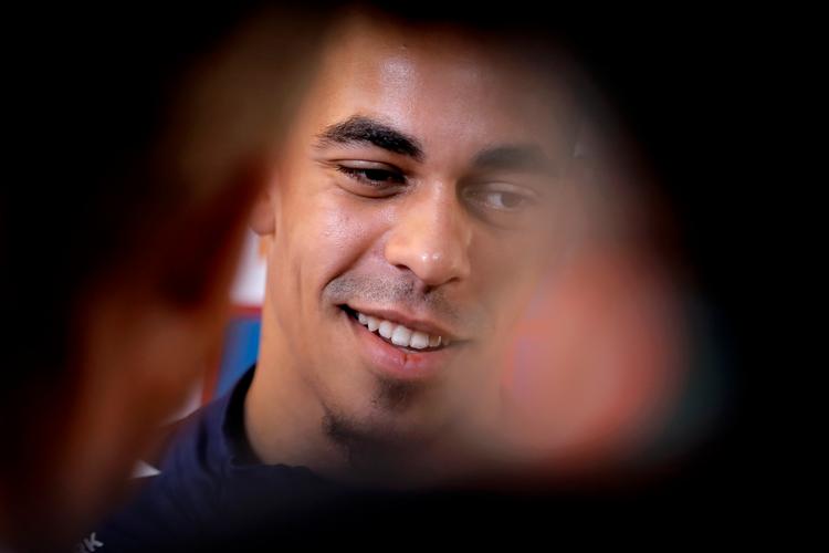 Yussuf Poulsen er gode venner med en af topspillerne på det tyske landshold. Foto: Jens Dresling