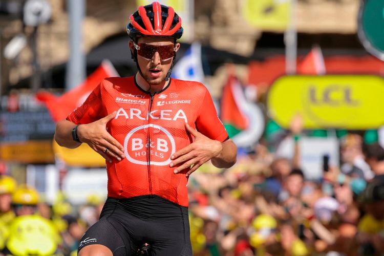 Kevin Vauquelin kørte væk med morgenudbruddet på 2. etape og holdt hele vejen til målet i Bologna. Foto: Thomas Samson/Ritzau Scanpix