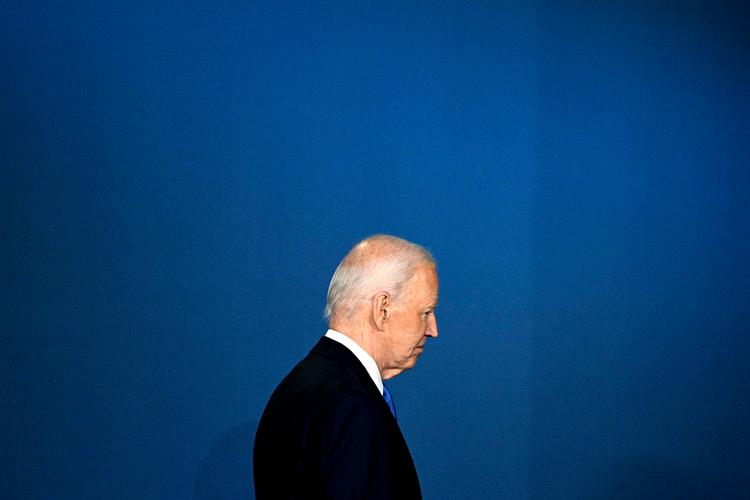 USA's præsident, Joe Biden, forlader et Ukraine-møde under Nato's topmøde 11. juli i Washington, D.C.  Foto: Brendan Smialowski/Ritzau Scanpix