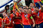 Alvaro Morata var anfører for de spanske europamestre. Rodri (i midten) spillede nøglerolle og blev kåret til EM's bedste spiller. Foto: Javier Soriano/Ritzau Scanpix