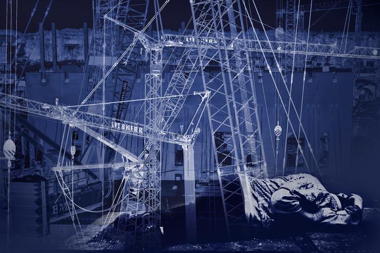 Novo Nordisk investerer i disse år omkring 60 milliarder kroner i nye fabrikker i Kalundborg. Samtidig er antallet af hjemløse steget i kommunen. Originalfoto Benjamin Krog / Finn Frandsen / Thomas Borberg. Illustration: Caroline Niegaard