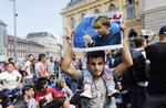 Flygtninge kort før afgang fra Budapest i Ungarn via Østrig til Tyskland 4. september 2015. 