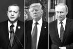 Med fredagens amerikanske angreb i Syrien åbnede sig et helt nyt spil mellem lederne af tre af verdens stærkeste militærmagter, Tyrkiets præsident Erdogan (tv.), USA’s Trump og Ruslands Putin (th.). 
