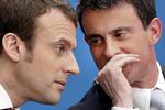 Den tidligere socialistiske premierminister Manuel Valls (th.) ventes at være på Emmanuel Macrons valgliste til parlamentet. Her ses de to i 2015, da Macron (tv.) var økonomiminister. 