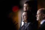 Den formentlig kommende formand for SPD, Andrea Nahles, sammen med den midlertidige formand, Olaf Scholz (til højre) og generalsekretær Lars Klingbeil, t.v. Markus Schreiber/AP