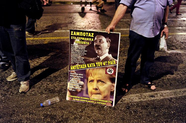Fra en græsk protest mod Tysklands leder Angela Merkel. Arkivfoto Louisa Gouliamaki/AFP