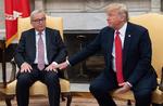 USA’s præsident, Donald Trump (th.) og formand for EU-Kommissionen, Jean-Claude Juncker, mødtes onsdag til handelsforhandlinger i Det Hvide Hus.  Saul Loeb/Ritzau Scanpix