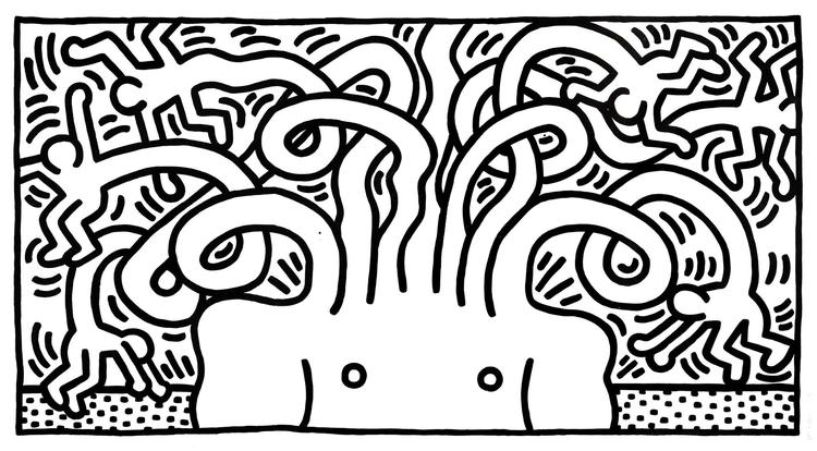 Keith Harrings er med sit værk 'Medusa Head' en del af udstillingen 'Linjen'.  