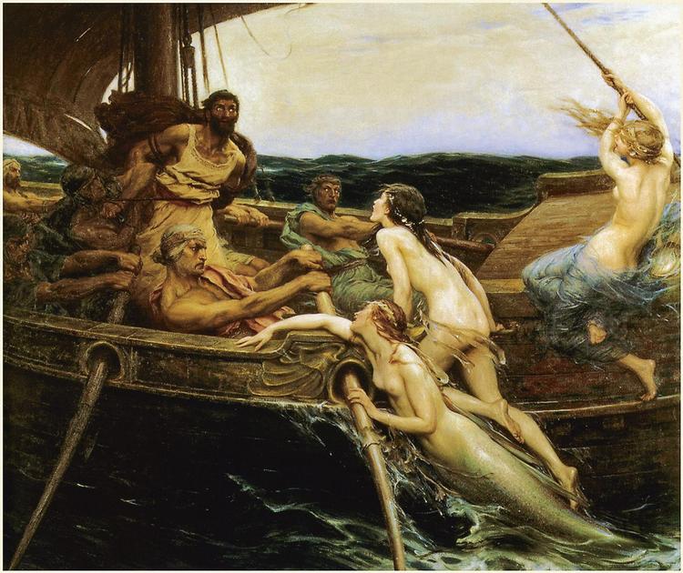 Detalje af Herbert James Drapers maleri ’Ulysses and the Sirens’ (1909). 