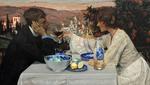 Hos Harald Slott-Møller på ’Primavera’ fra 1901 sidder vi både til bords med et forelsket par i Italien og med Adam og Eva, der frister ham. 