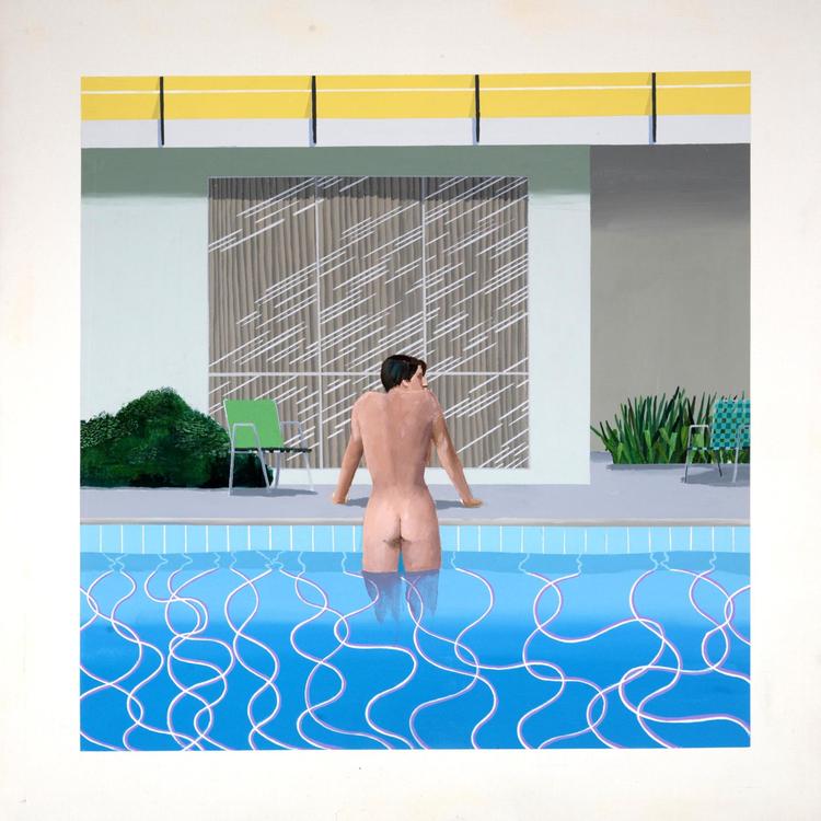 I 'Peter Getting Out of Nick's Pool' sammenstiller David Hockney skiftevis dybde og flade, realisme og abstraktion, så det fryder øjet. 