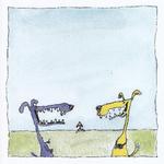 Kaninerne vil af med de irriterende hunde, men ... Tegning fra bogen Bárdur Oskarsson