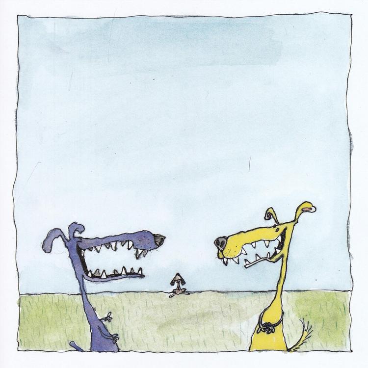 Kaninerne vil af med de irriterende hunde, men ... Tegning fra bogen Bárdur Oskarsson