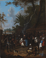 Rituel slavefest på en sukkerplantage i Surinam hedder Dirk Valkenburgs maleri fra 1706-1708. 