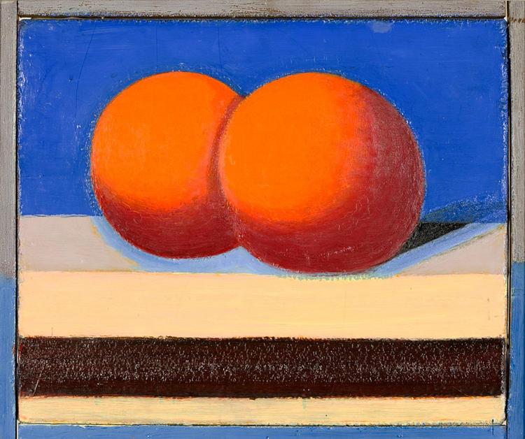 Rumgeometri, så det kan ses: Vilhelm Lundstrøms maleri fra ca. 1933 af to kuglerunde appelsiner på et bord. 