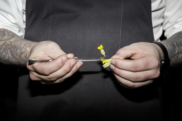 Kokken Rasmus Munk, hvis hænder ses midt for, fra restauranten The Alchemist i København udfordrer sine gæster med blod, hjerne og insekter. Han hører til blandt de af byens kokke, der har sagt farvel til den nye nordiske bølge til fordel for et mere spraglet udtryk. 