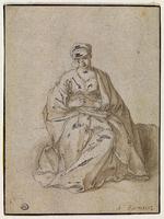 I værket ’Siddende kvinde’ af hollandske Abraham Bloemaert (1564-1651) er alle de blyhvide højlys blevet sorte. 