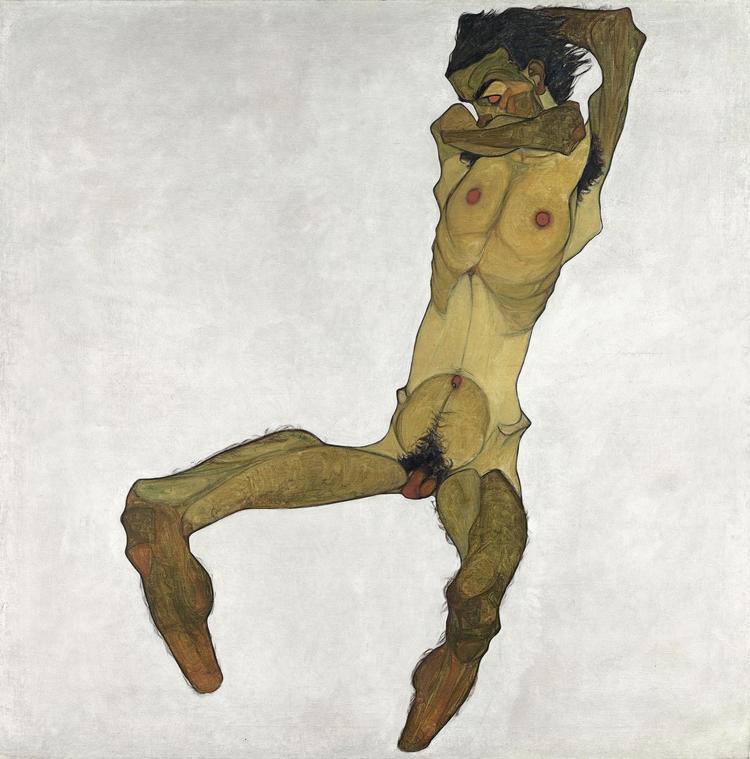 I 1910 lagde Schiele krop til dette studie af en mandlig model. En ny form for kunstnerisk selvportræt. 