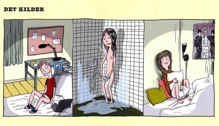 »Det er privat at onanere. Derfor skal du gøre det, når du er alene. Det er egentlig mærkeligt, at det er sådan, når nu mange gør det. Men sex er både personligt og intimt«, lyder noget af Sabine Lemires tekst til Rasmus Bregnhøis tegninger i en ny børnebog om sex. 