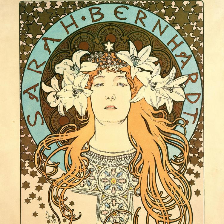 Alphonse Mucha, Plakat til La Plume, Sarah Bernhardt som Mélissinde i stykket 'Den ensomme prinsesse', 1897 