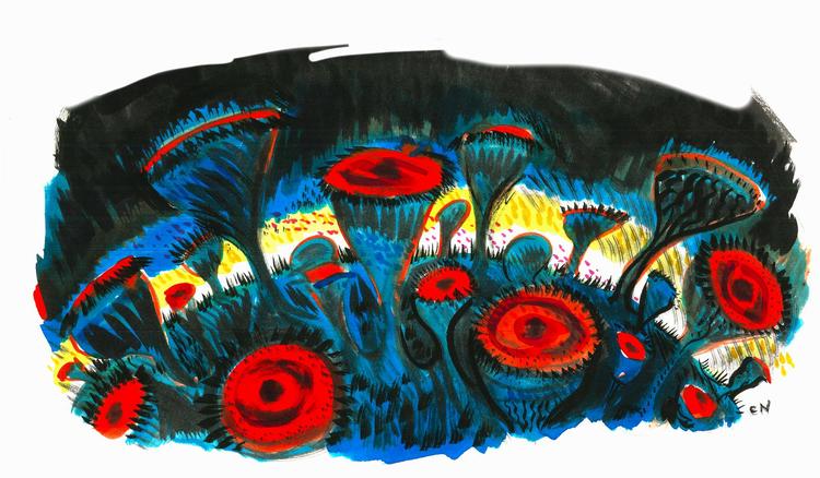  I science fiction kan det genkendelige og det fremmede bytte plads.  Tegning Claus Nørregaard