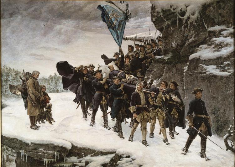 Gustaf Cederströms maleri af Karl XII's ligfærd. Nationalmuseum Sverige