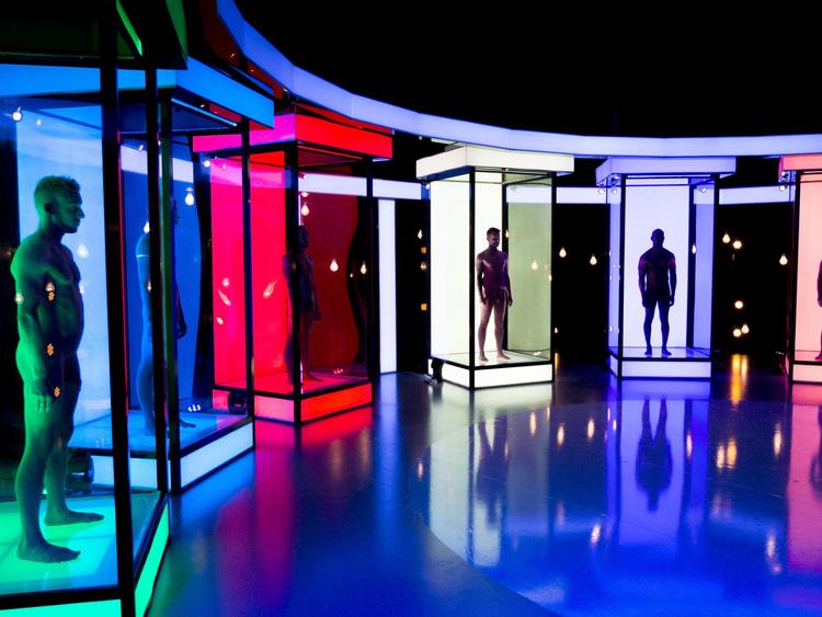 De nøgne mænd i datingprogrammet står klar til at blive vurderet af kvinderne. All3Media/TV 2