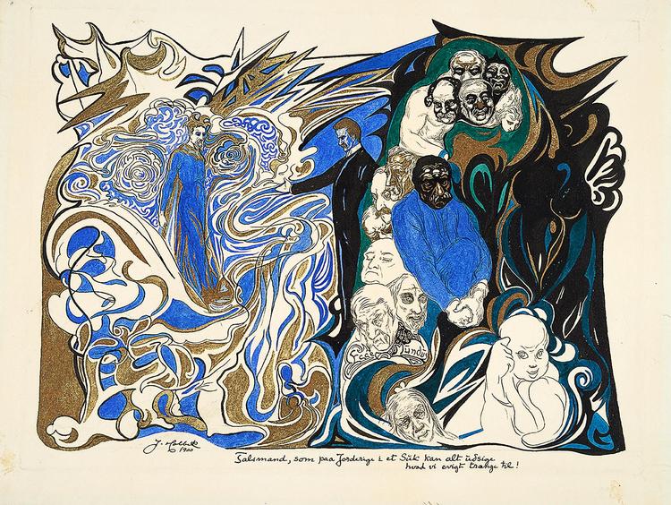 Johannes Holbeks tegning fra 1900 til N.F.S. Grundtvigs salme ’Talsmand, som paa Jorderige …’. Museum Jorn