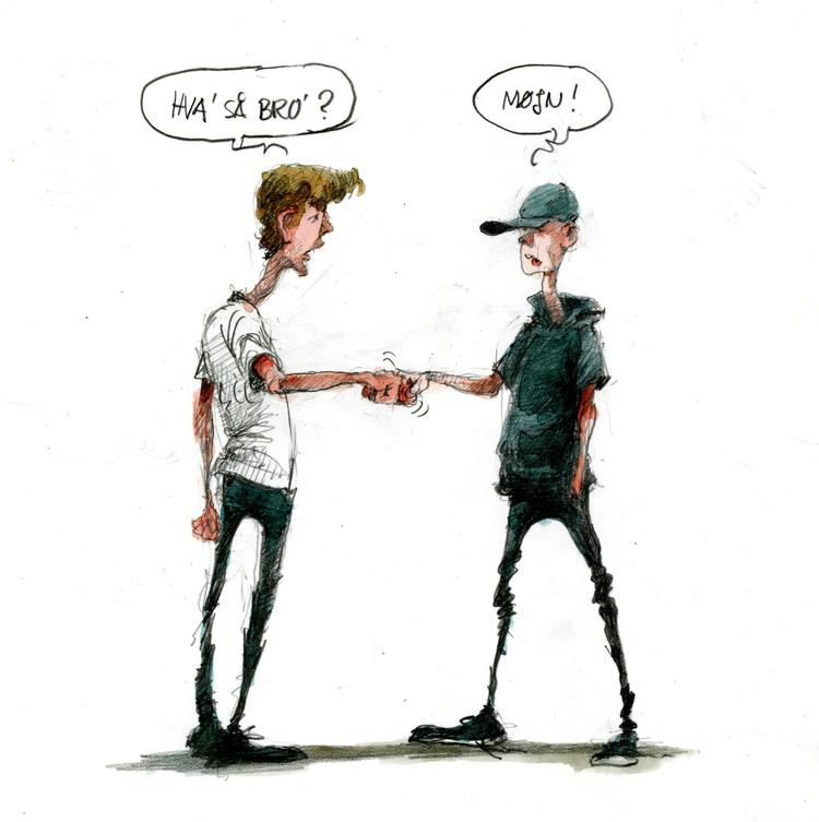 De sønderjyske unge er de eneste, der beholder dialekten. Tegning Roald Als