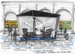 I første omgang vil  Ronneby bygge et projektkontor, hvor alle interesserede kan følge arbejdet med det ny  museum.  Tegning:  L.G. Nilsson 
