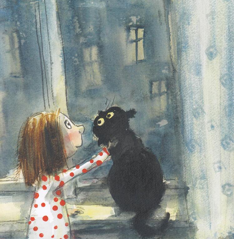 Illustration 'Selma og mørket og en blød, sort kat' 