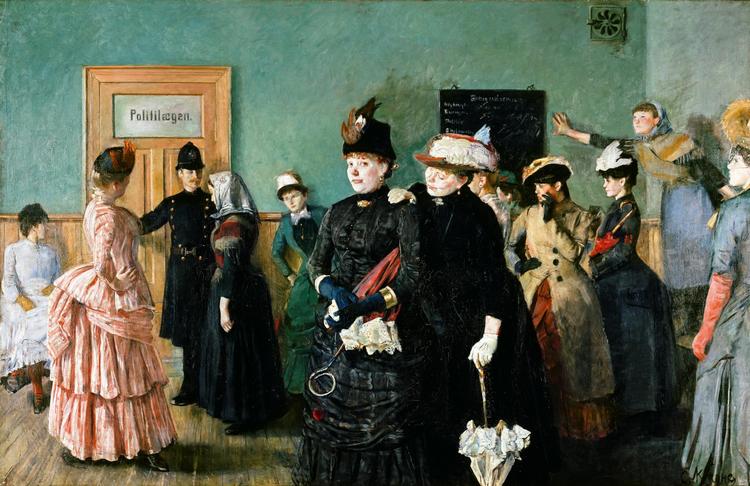 Sidst i 1800-tallet havde politiet travlt, både med at kontrollere ’offentlige  fruentimmere’ og beslaglægge usædelig kunst. Den norske maler og forfatter Chr. Krohgs bog om en prostitueret,  ’Albertine’, blev beslaglagt, og hans  maleri af hende underlagt udstillingsforbud. Han udstillede i stedet billedet privat.   Foto fra bogen
