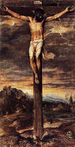 Tizian-maleriet af Kristus på korset, der nu behandles på Prado-museet i Madrid efter sit fald. Wikimedia Commons