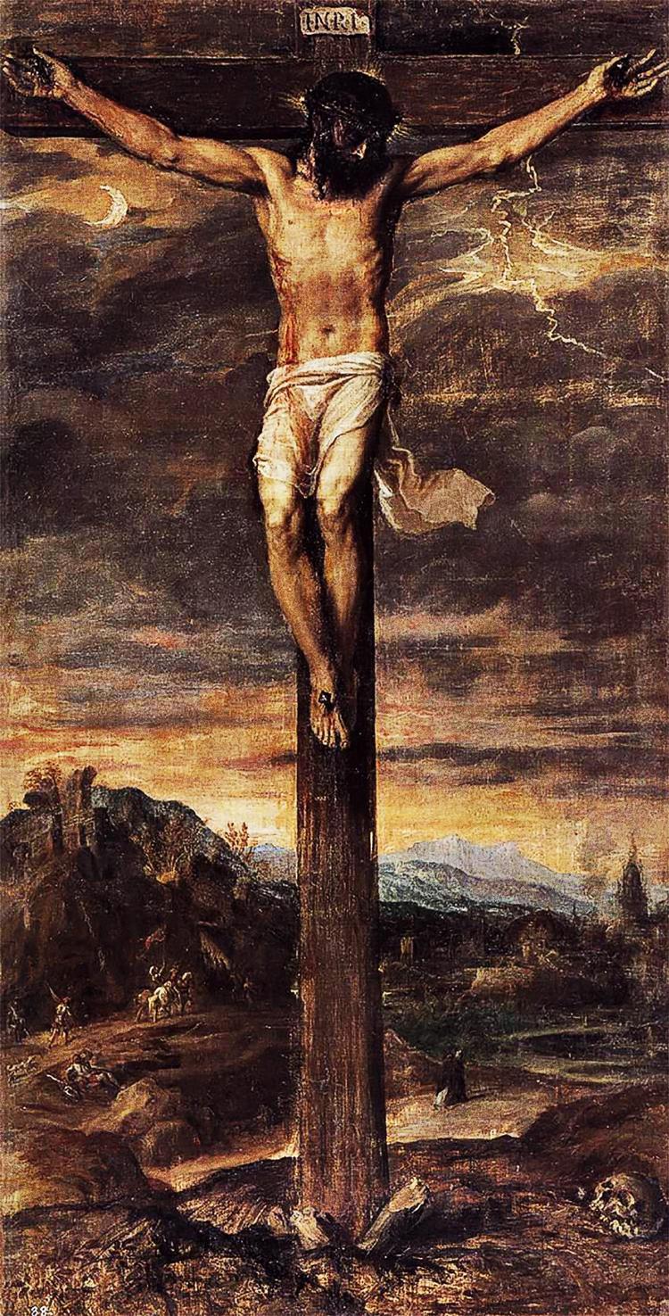 Tizian-maleriet af Kristus på korset, der nu behandles på Prado-museet i Madrid efter sit fald. Wikimedia Commons