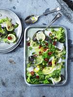 Det er en frisk, sund, fedtfattig, intens og velsmagende ret, som du næsten kan få den på en fiskerestaurant på gaden i Asien: citron, koriander, chili, soja og den sprøde kål går godt til fisken. 