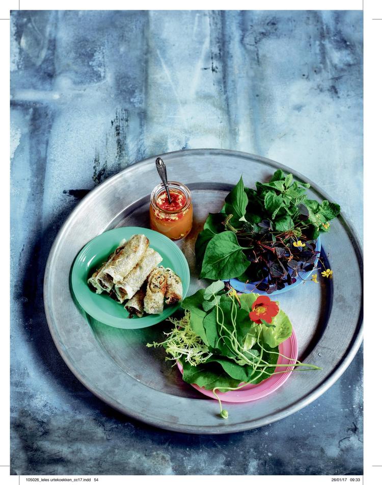 Der er både tigerrejer, krabber og svinekød i forårsrullerne. Anh Lê kan lide at blande fisk og kød, for det giver meget umami og en fantastisk smag. 