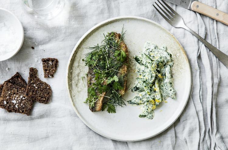Sild i eddike er genial til forårets første råvarer og er et fint middagsmåltid, når den serveres lun. Den kraftige og fede stuvede agurk er et perfekt match. 