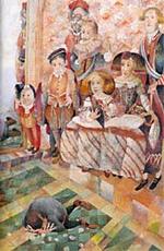 Illustration fra 'Geburtstag der Infantin' med tekst af Oscar Wilde. Bohem Press 2001. Tegning: Dusan Kallay 