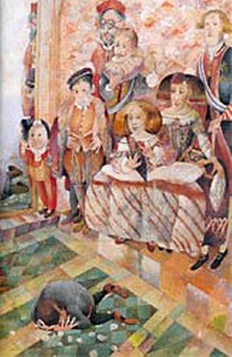 Illustration fra 'Geburtstag der Infantin' med tekst af Oscar Wilde. Bohem Press 2001. Tegning: Dusan Kallay 