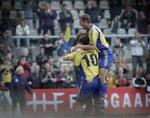 Brøndbyjubel efter målet, der faldt på en indøvet detalje efter hjørnespark. - Foto: Morten Langkilde 