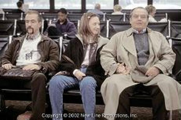 Warren Schmidt med sin datter Jannie og hendes kommende mand, den irriterende frikadelle Randall. De spilles af Jack Nicholson, Hope Davis og Dermot Mulroney. - Foto: SF-Film 