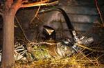 Flyets motor havnede foran et hus i Denver. - Foto. AP 