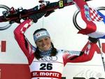 Kroaten Kostelic jubler efter sejren i St. Moritz. - Foto: AP 