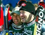 Guldvinder Bode Miller (th) sammen med sin amerikanske landsmand Erik Schlopy, der overraskende vandt bronze. - Foto: AP 