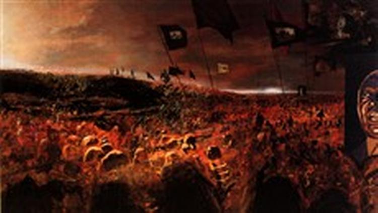 'The Wave' er den storladne oplevelse af en rockkoncert, der danner opløb som en anden moderne bjergprædiken. 'The Wave', 2001, 292 x 515 cm. - Katalogfoto. 
