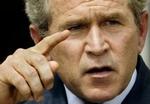 Bush holdt sit første pressemøde siden krigen begyndte i marts. - Foto: AP 