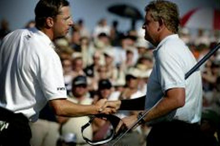 Søren Hansen (tv) og skotten Colin Montgomerie er tilsyneladende populære på tv. - Foto: Jan Grarup 